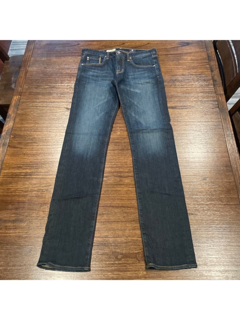 AG Matchbox Slim Straight Jean 32x35 Robinson Dark Wash Distressed Faded Fall